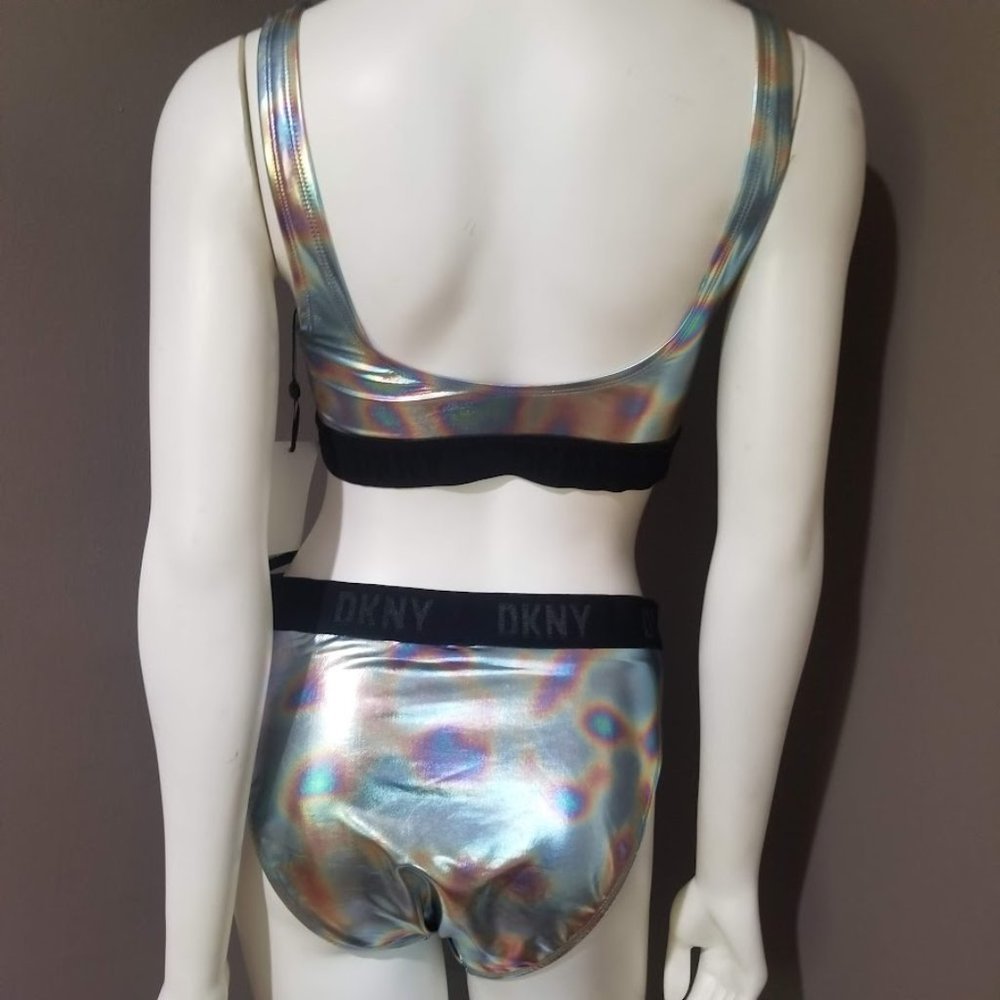 DKNY Metallic Holographic Logo Bikini Set Size Medium - Picture 4 of 9